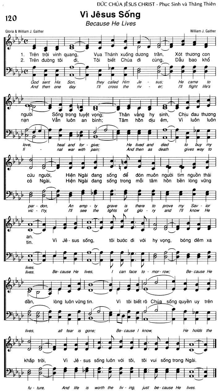 Sheet music: Vì Jêsus Sống