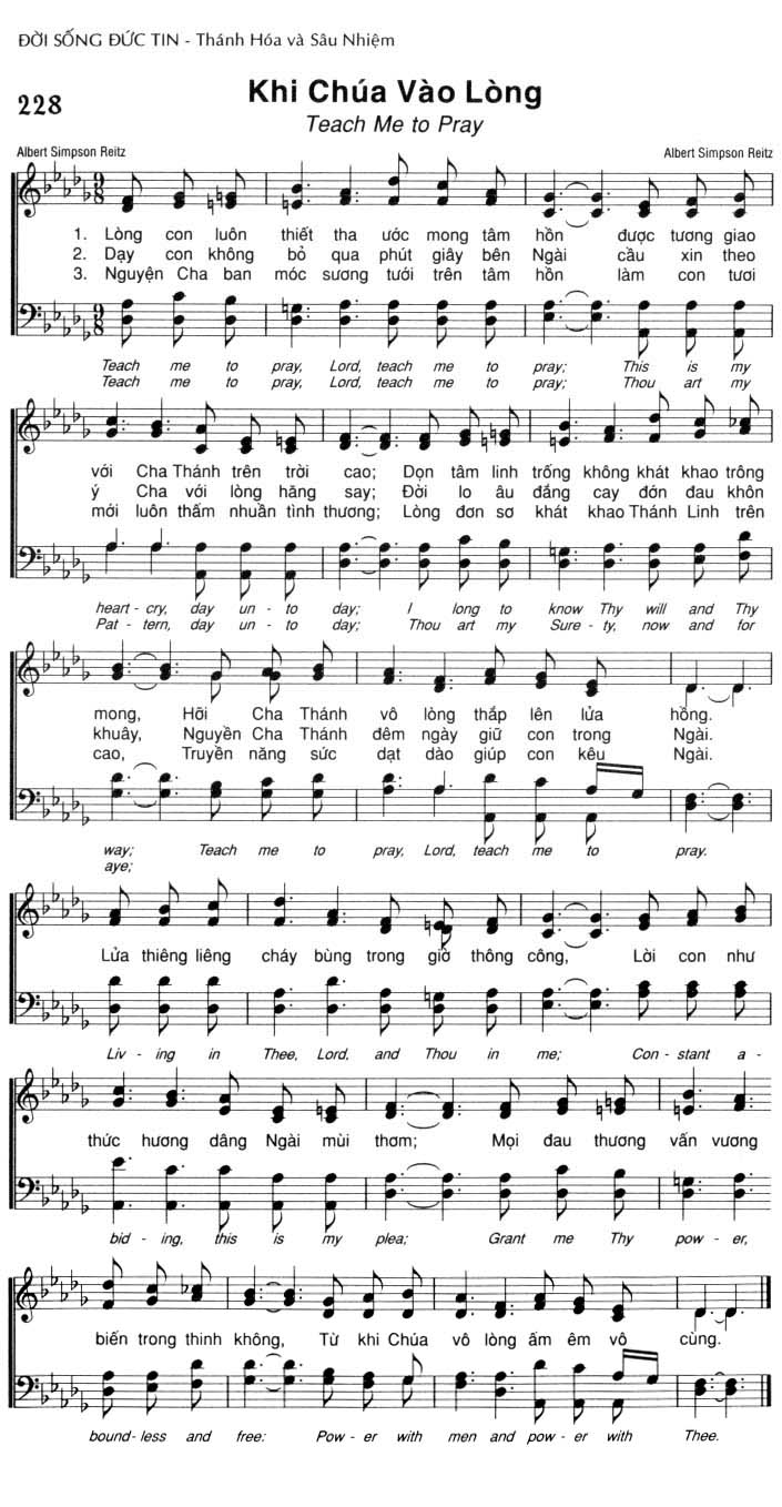 Sheet music: Khi Chúa Vô Lòng