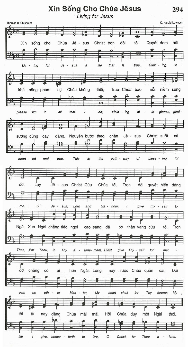 Sheet music: Xin Sống Cho Chúa Jêsus