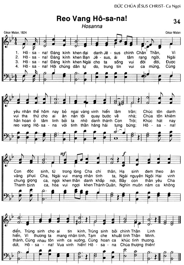 Sheet music: Reo Vang Hô-sa-na