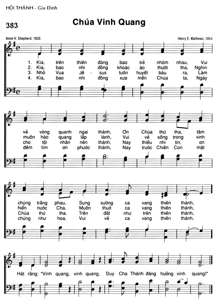 Sheet music: Chúa Vinh Quang