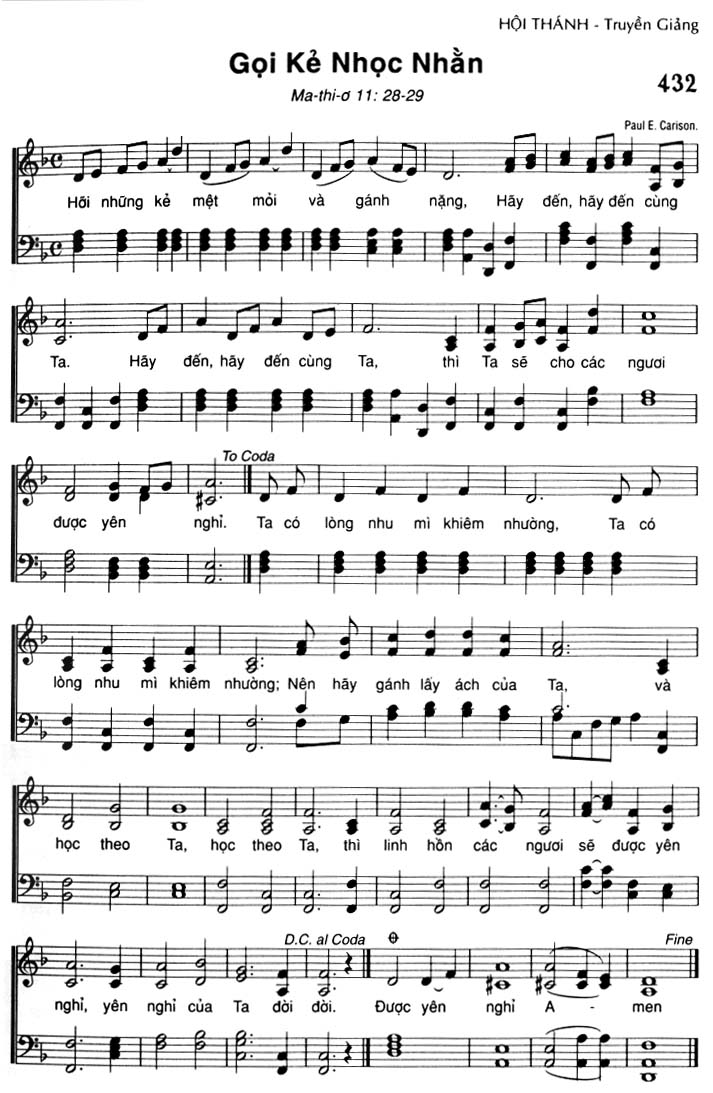 Sheet music: Gọi Kẻ Nhọc Nhằn