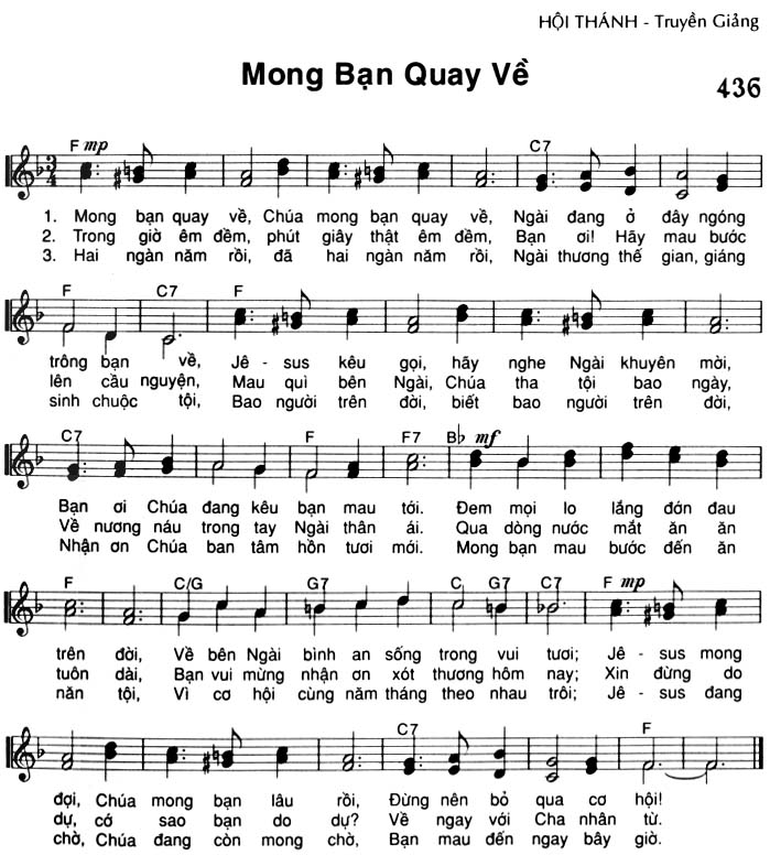Sheet music: Mong Bạn Quay Về