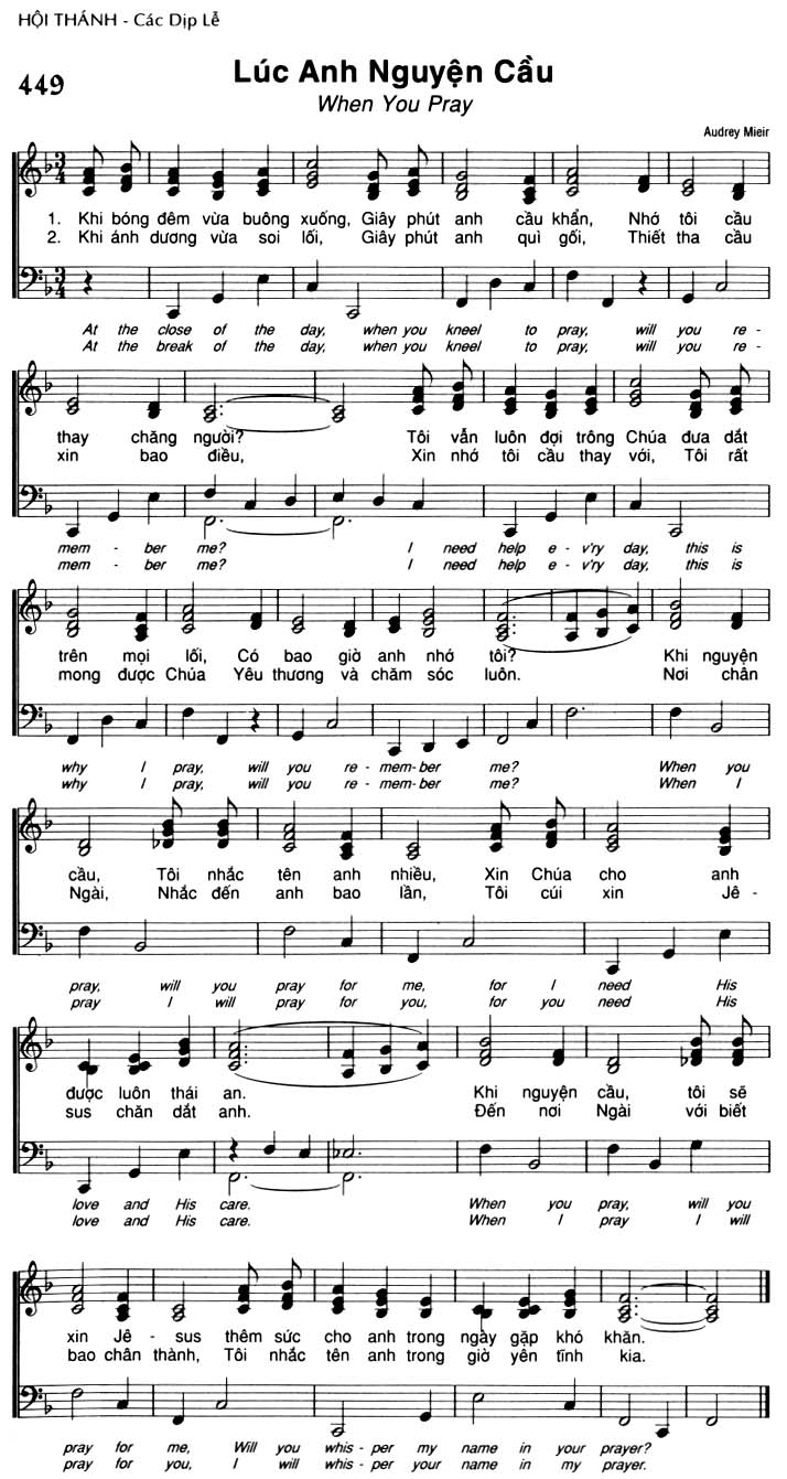 Sheet music: Lúc Anh Nguyện Cầu