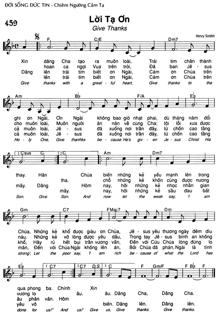 Sheet music: Lời Tạ Ơn