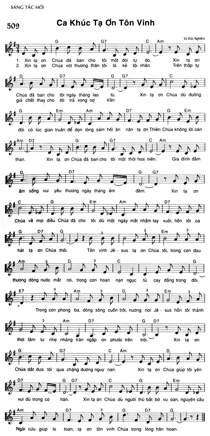 Sheet music: Ca Khúc Tạ Ơn Tôn Vinh