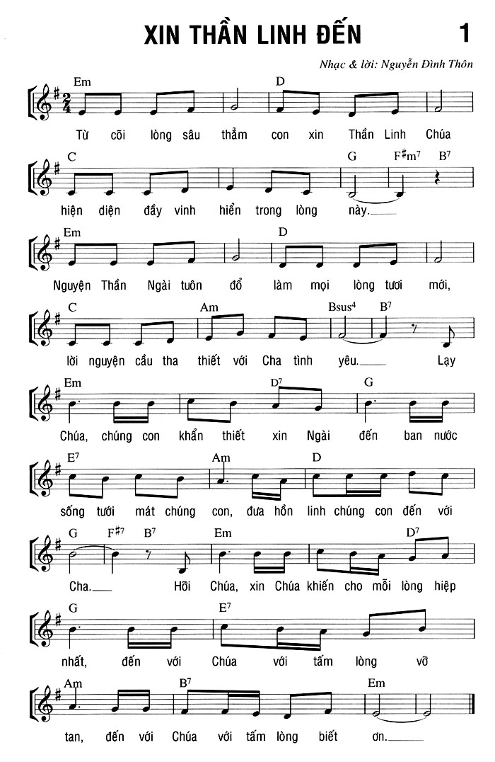 Sheet music: XIN THẦN LINH ĐẾN