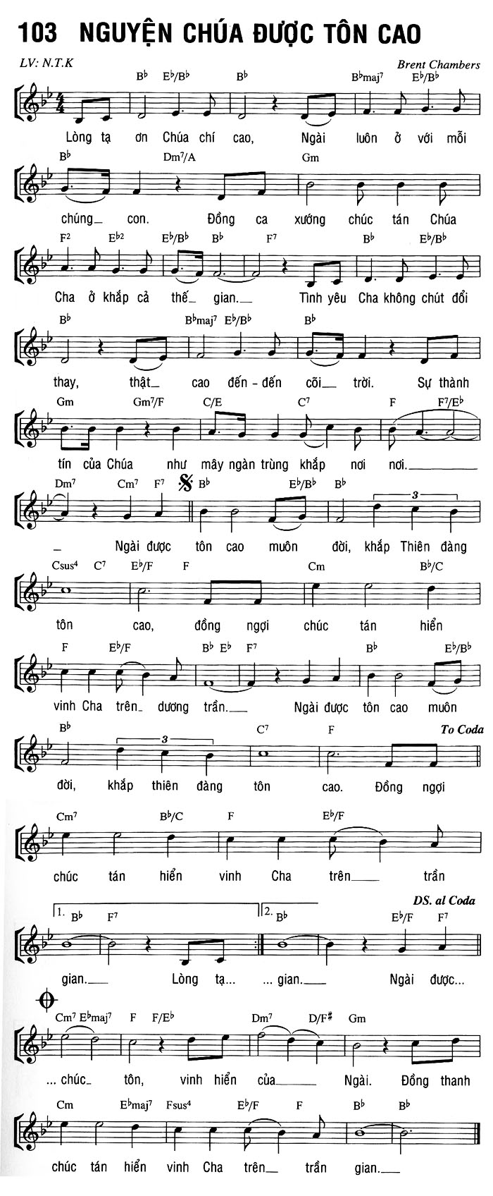 Sheet music: NGUYỆN CHÚA ĐƯỢC TÔN CAO