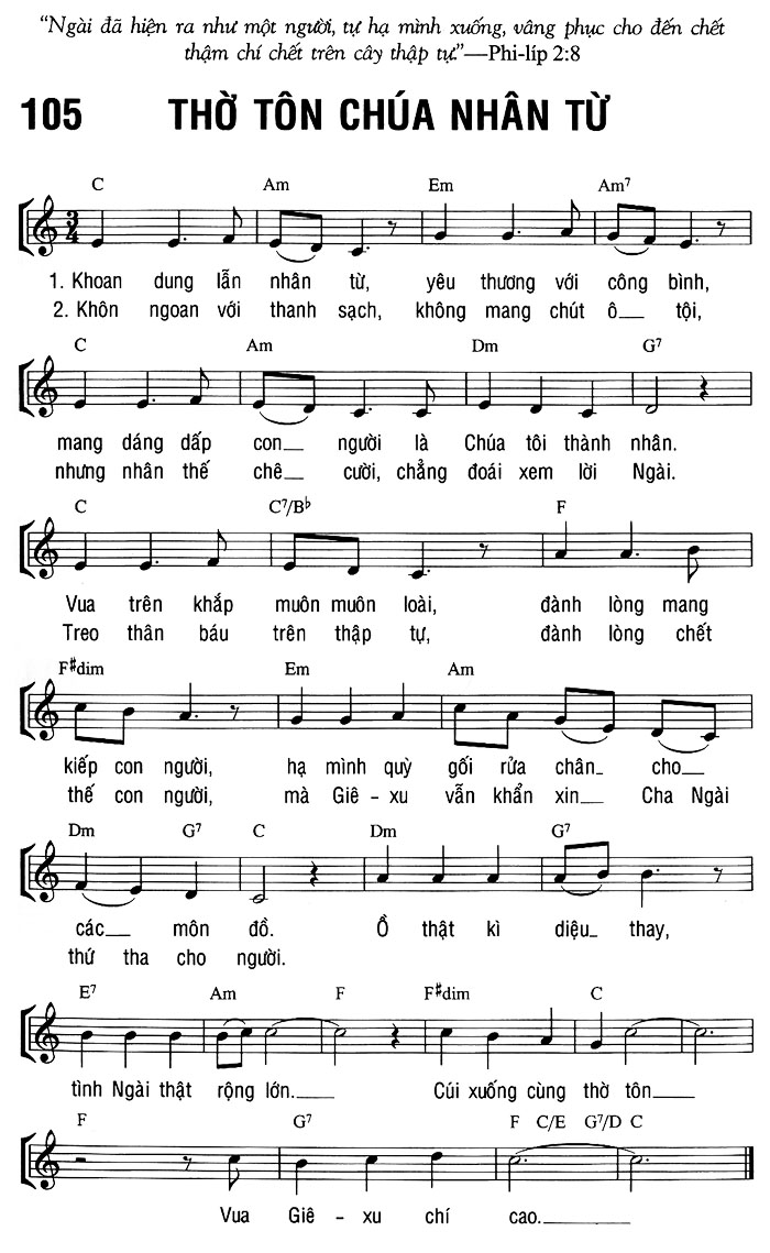 Sheet music: THỜ TÔN CHÚA NHÂN TỪ