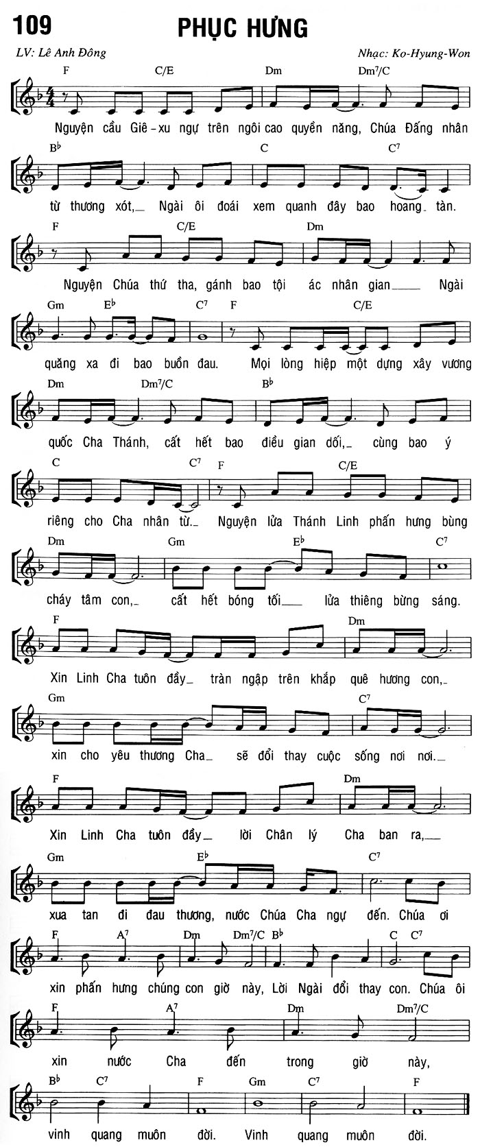 Sheet music: PHỤC HƯNG
