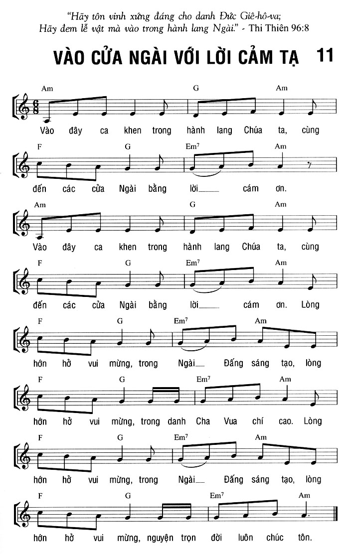 Sheet music: VÀO CỬA NGÀI VỚI LỜI CẢM TẠ