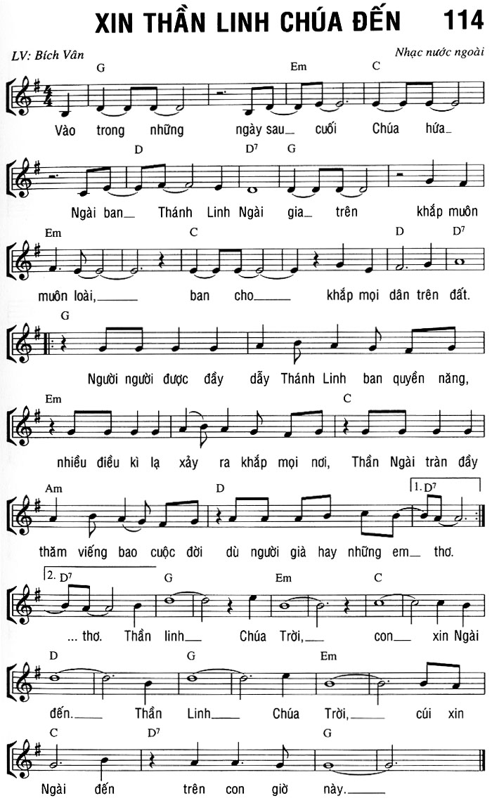 Sheet music: XIN THẦN LINH CHÚA ĐẾN