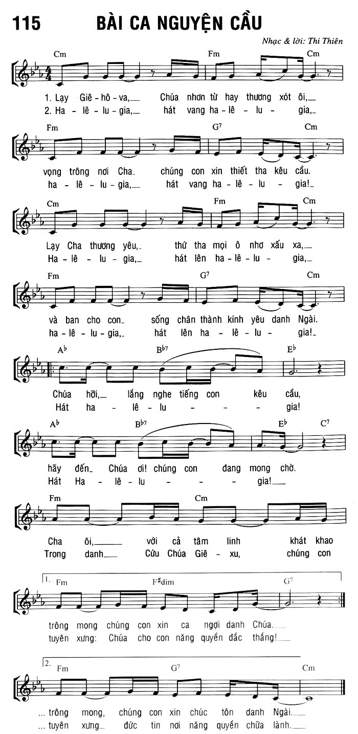 Sheet music: BÀI CA NGUYỆN CẦU