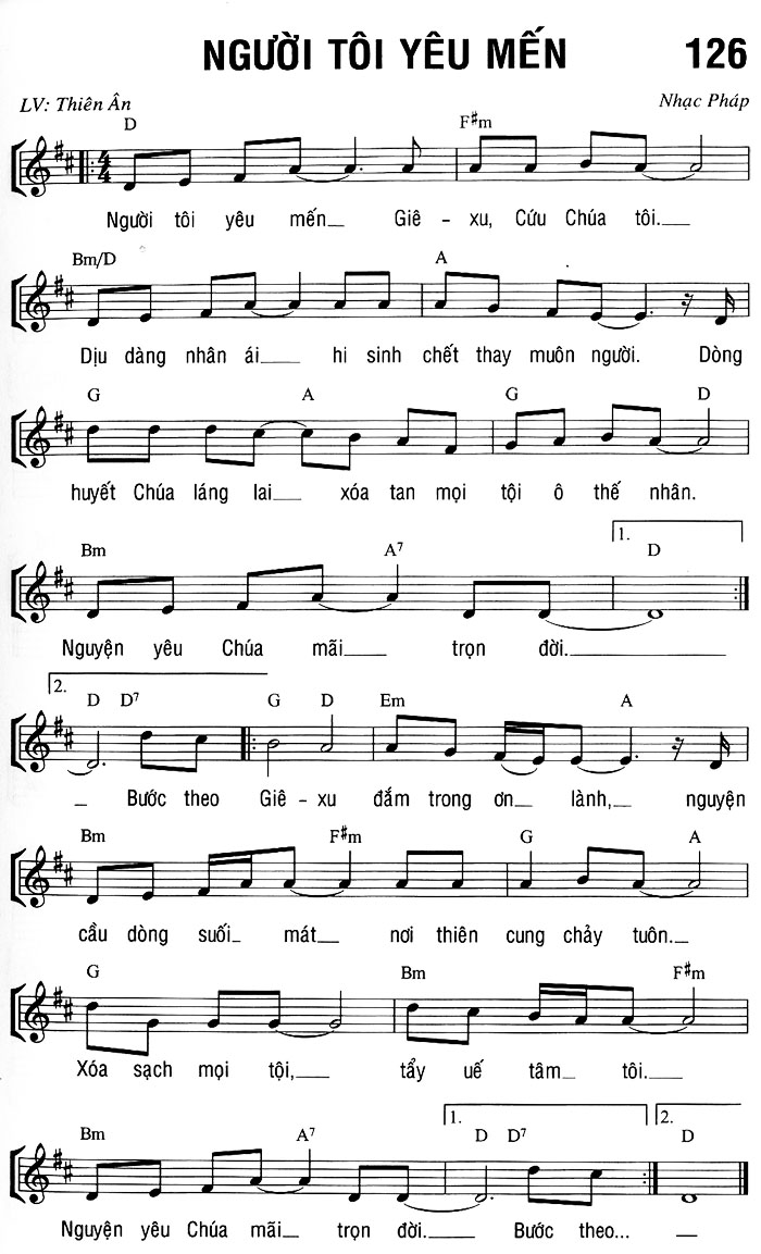 Sheet music: NGƯỜI TÔI YÊU MẾN