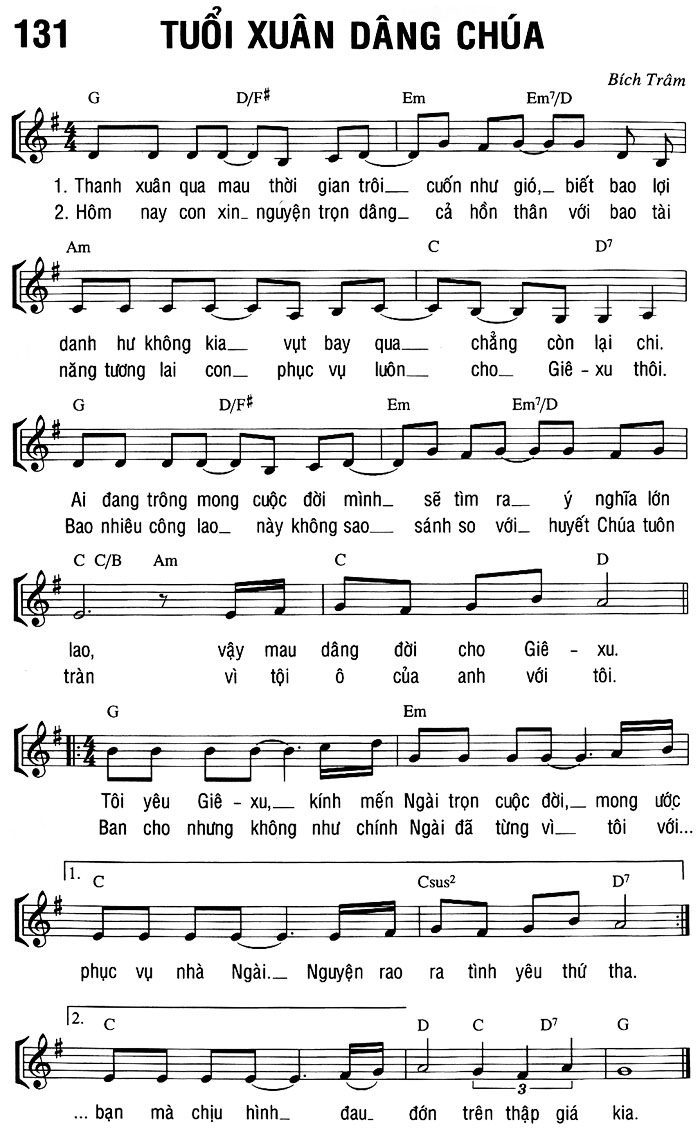 Sheet music: TUỔI XUÂN DÂNG CHÚA