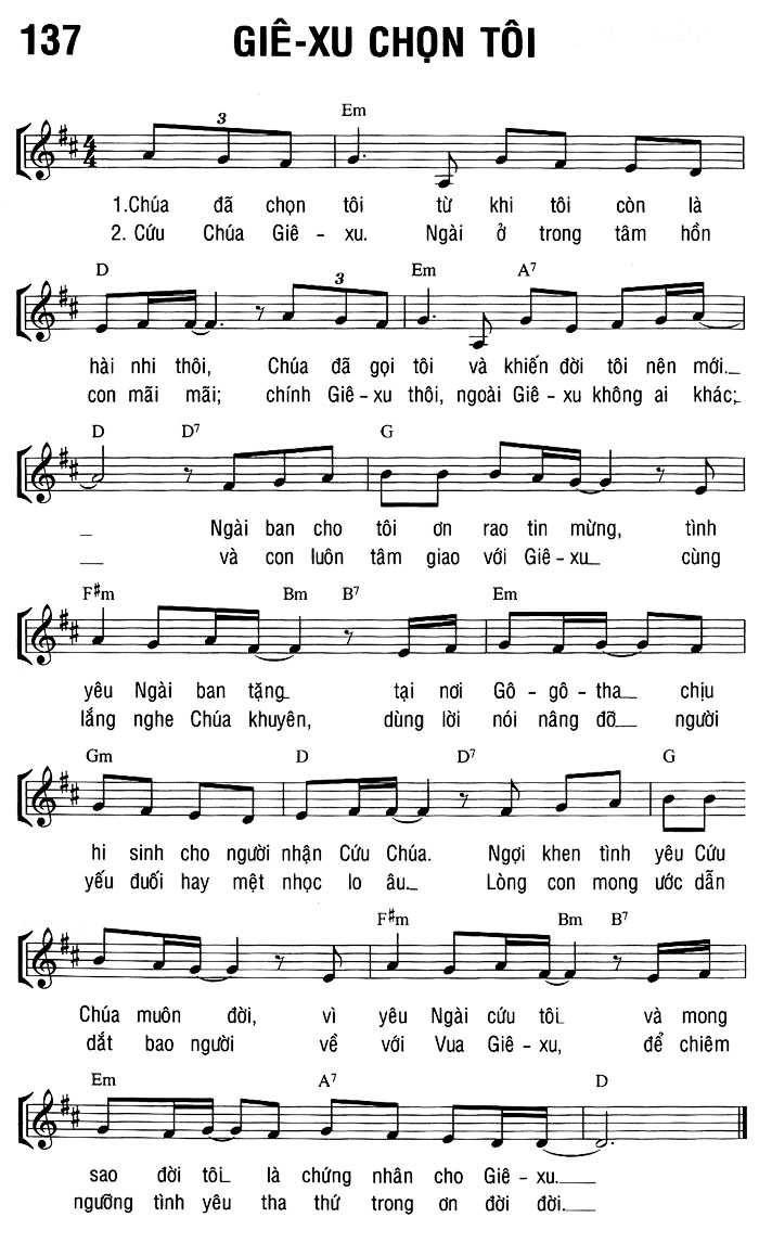 Sheet music: GIÊ-XU CHỌN TÔI
