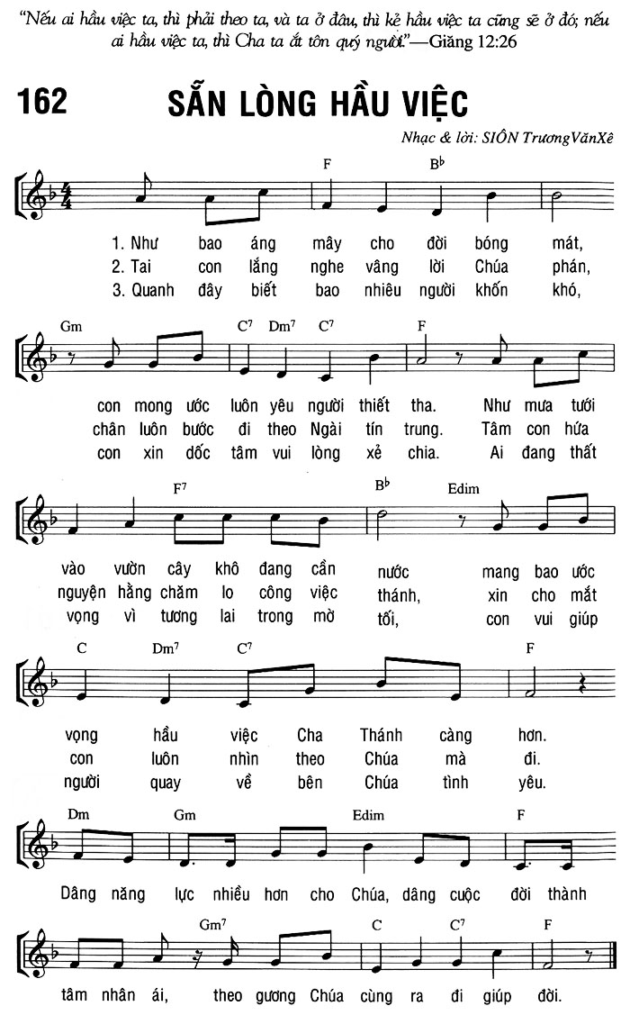 Sheet music: SẴN LÒNG HẦU VIỆC