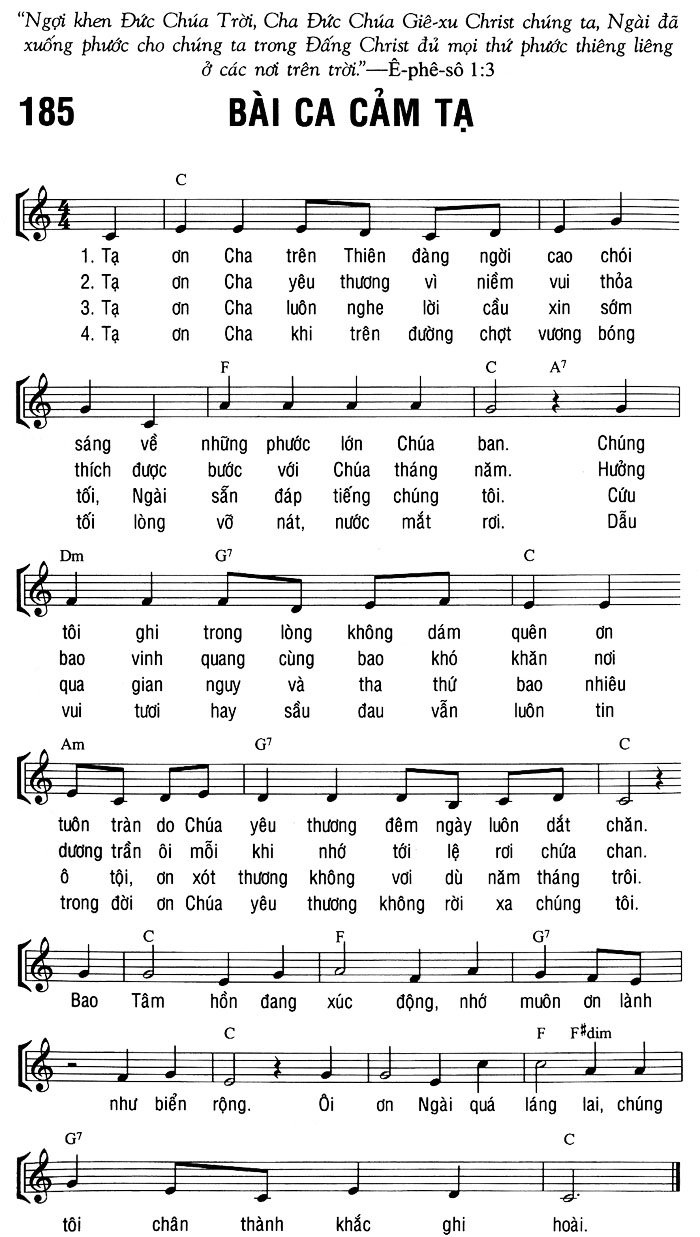 Sheet music: BÀI CA CẢM TẠ