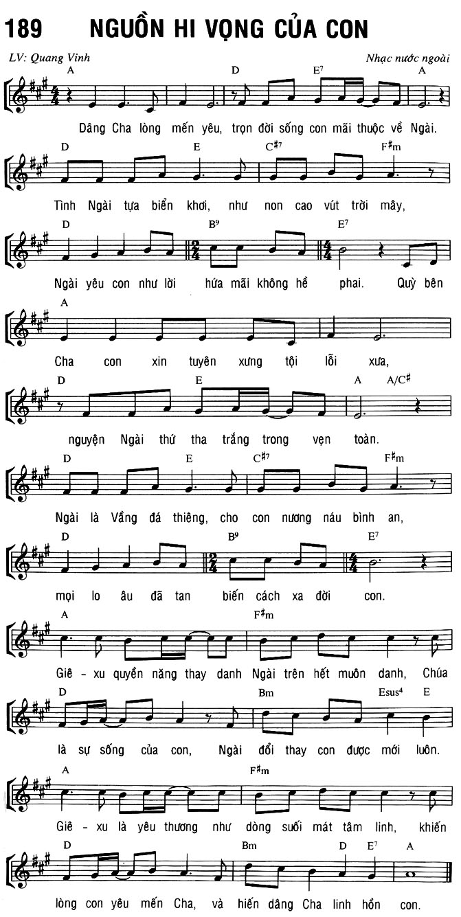 Sheet music: NGUỒN HY VỌNG CỦA CON