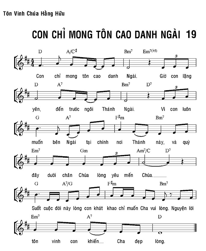 Sheet music: CON CHỈ MONG TÔN CAO DANH NGÀI