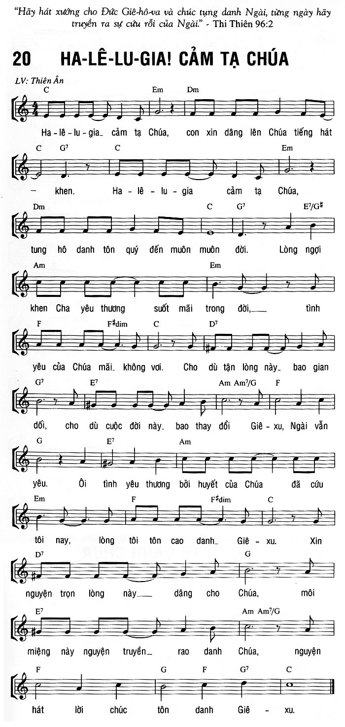 Sheet music: HA-LÊ-LU-GIA CẢM TẠ CHÚA