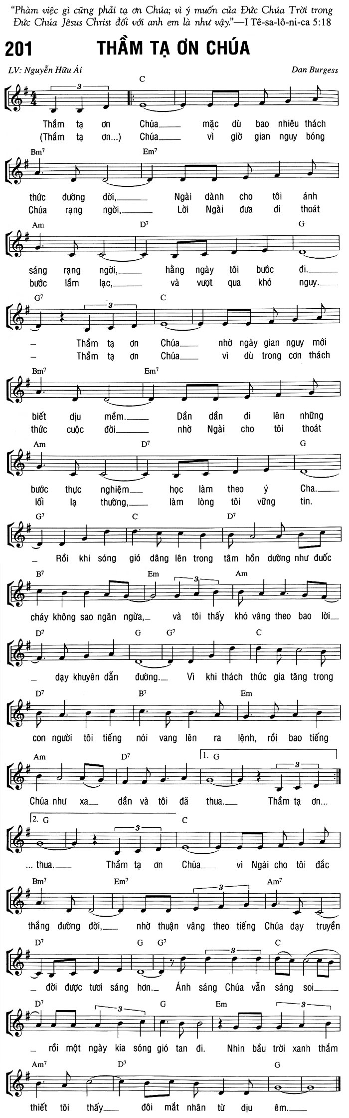 Sheet music: THẦM TẠ ƠN CHÚA
