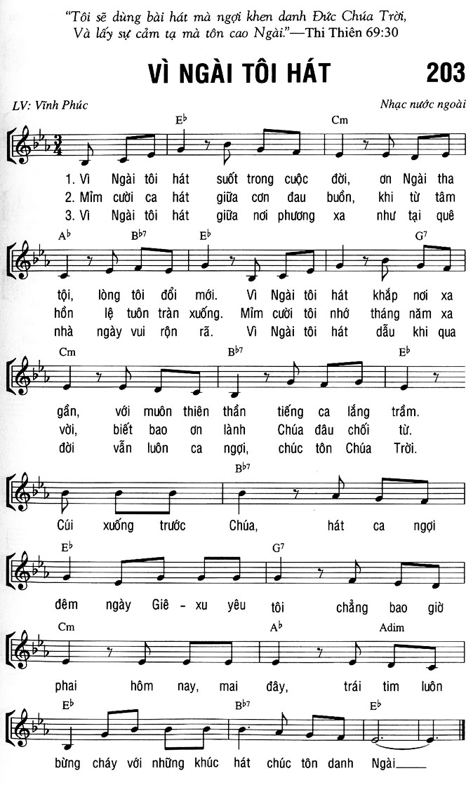 Sheet music: VÌ NGÀI TÔI HÁT