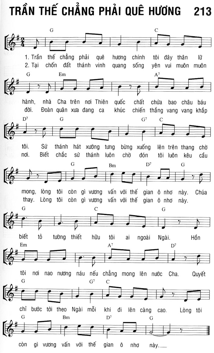 Sheet music: TRẦN THẾ CHẲNG PHẢI QUÊ HƯƠNG