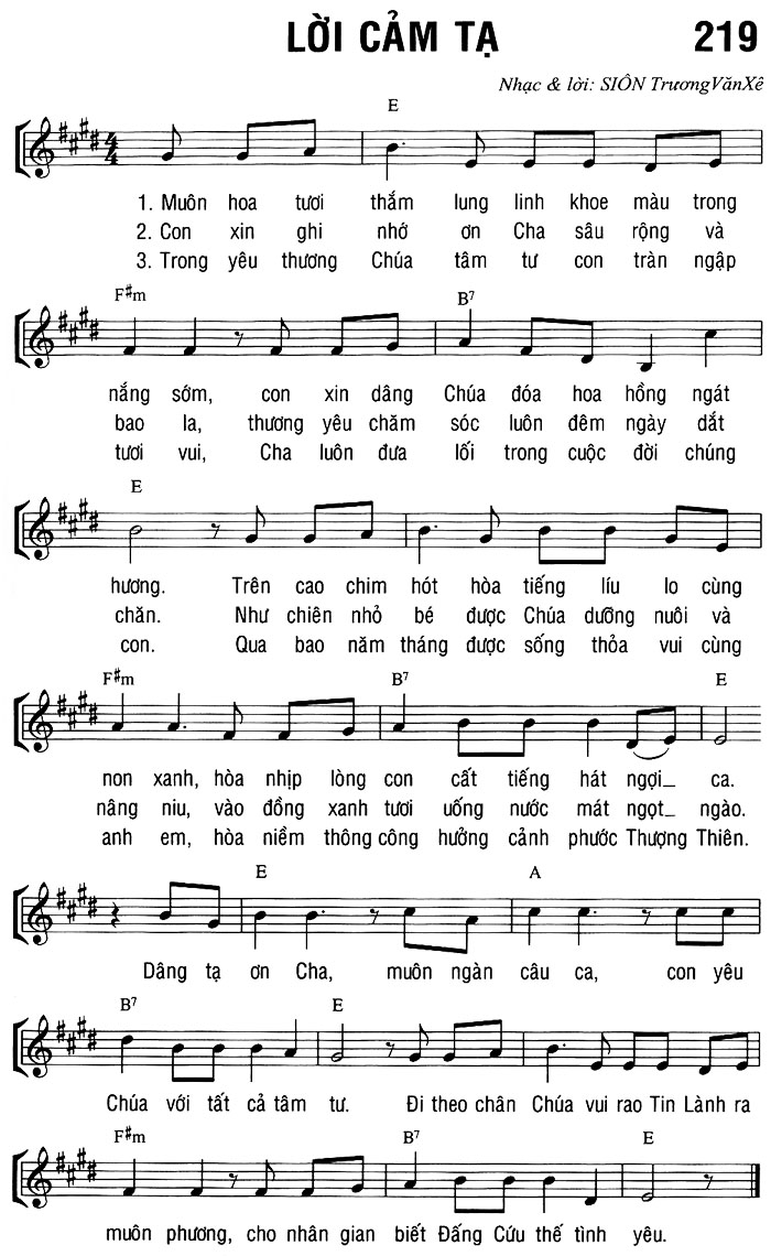 Sheet music: LỜI CẢM TẠ