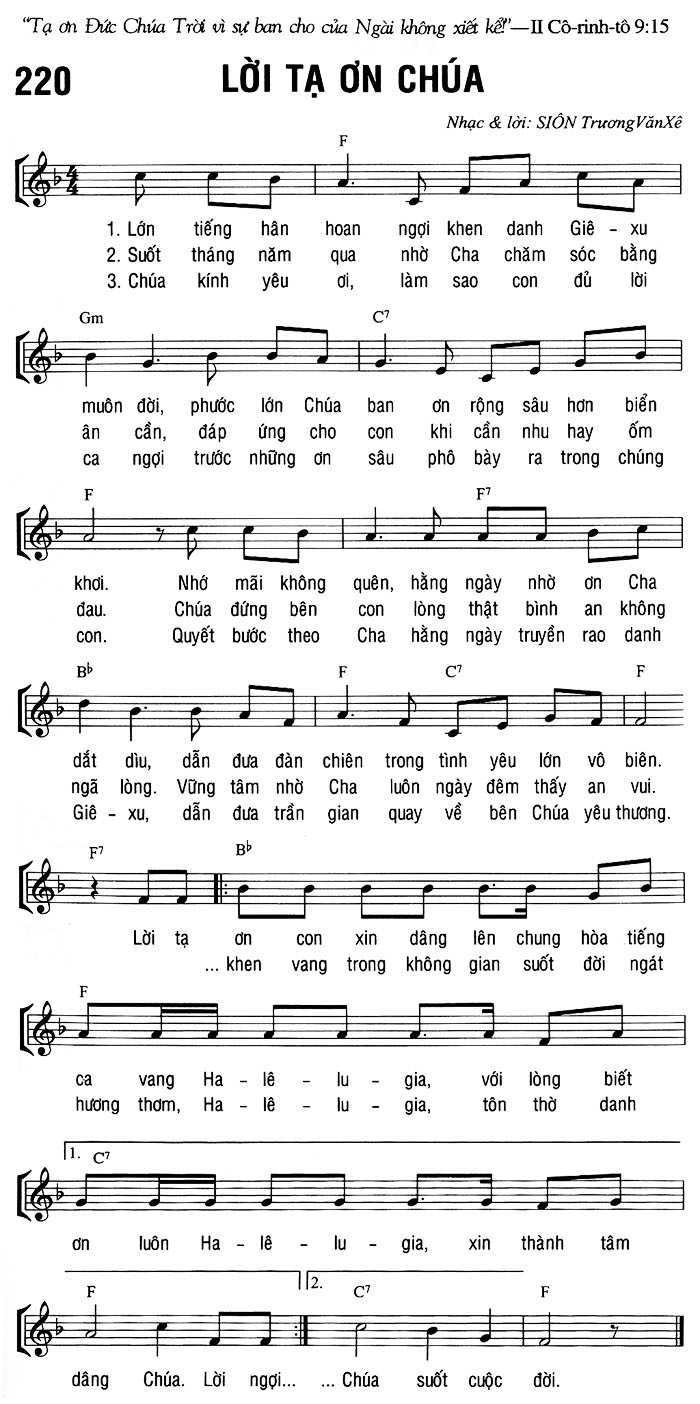 Sheet music: LỜI TẠ ƠN CHÚA