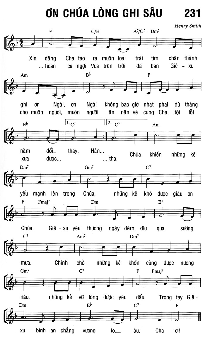 Sheet music: ƠN CHÚA LÒNG GHI SÂU