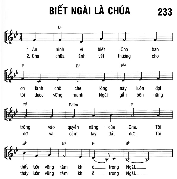 Sheet music: BIẾT NGÀI LÀ CHÚA