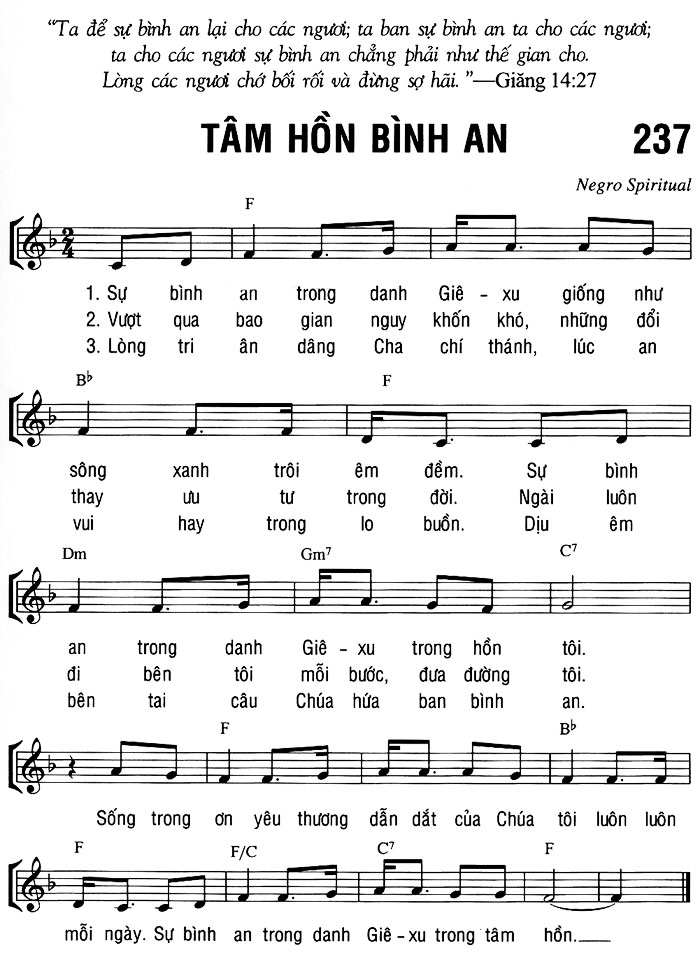 Sheet music: TÂM HỒN BÌNH AN