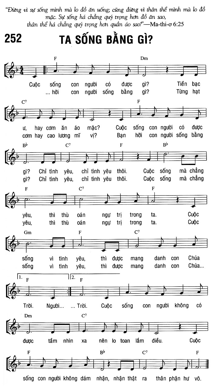 Sheet music: TA SỐNG BẰNG GÌ