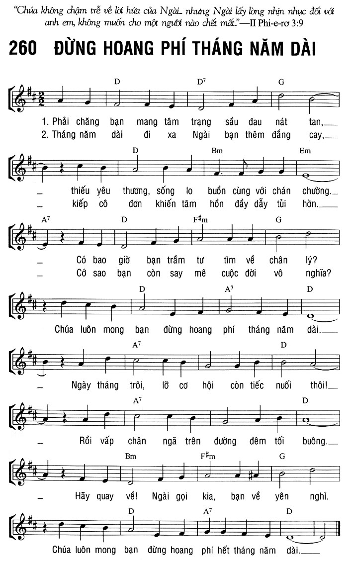 Sheet music: ĐỪNG HOANG PHÍ THÁNG NĂM DÀI