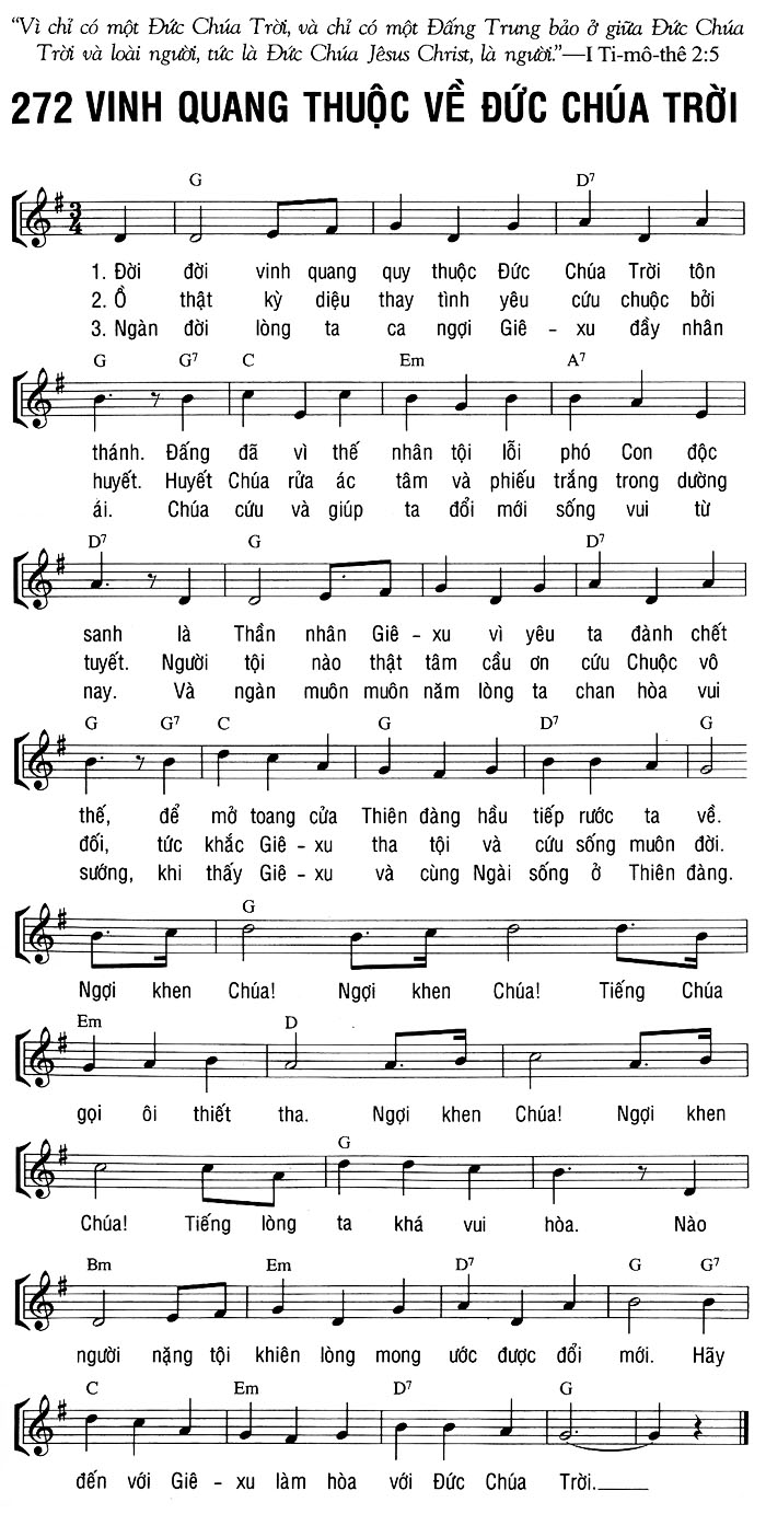 Sheet music: VINH QUANG THUỘC ĐỨC CHÚA TRỜI