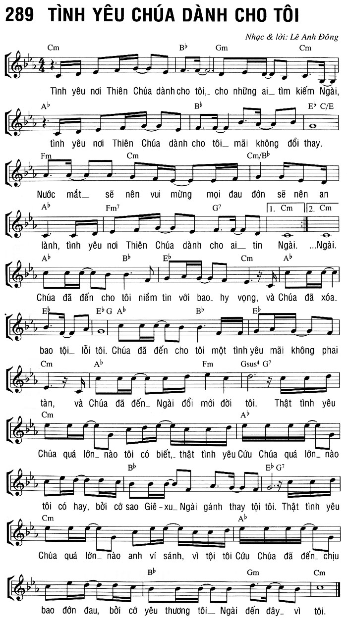 Sheet music: TÌNH YÊU CHÚA DÀNH CHO TÔI