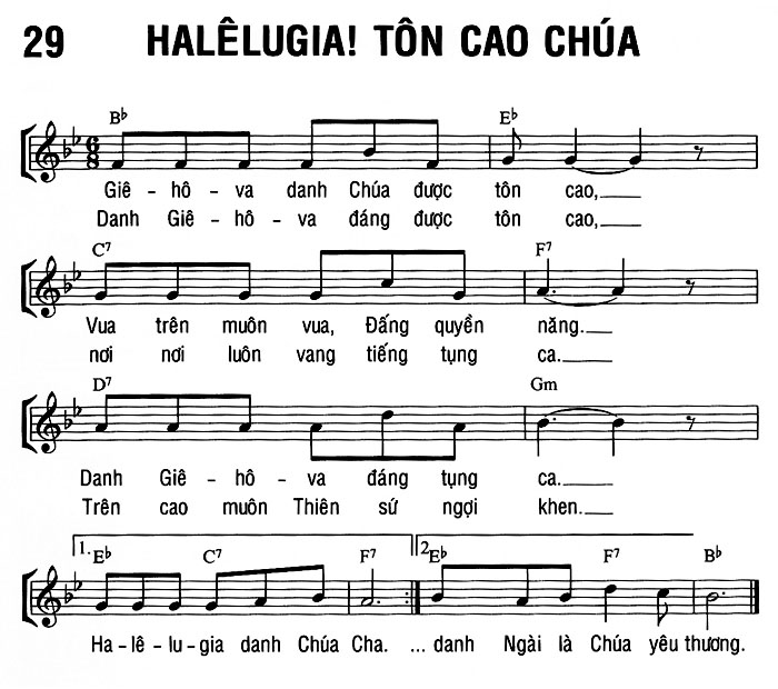 Sheet music: HA-LÊ-LU-GIA TÔN CAO CHÚA