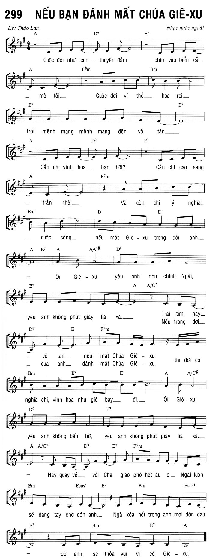 Sheet music: NẾU BẠN ĐÁNH MẤT CHÚA GIÊ-XU