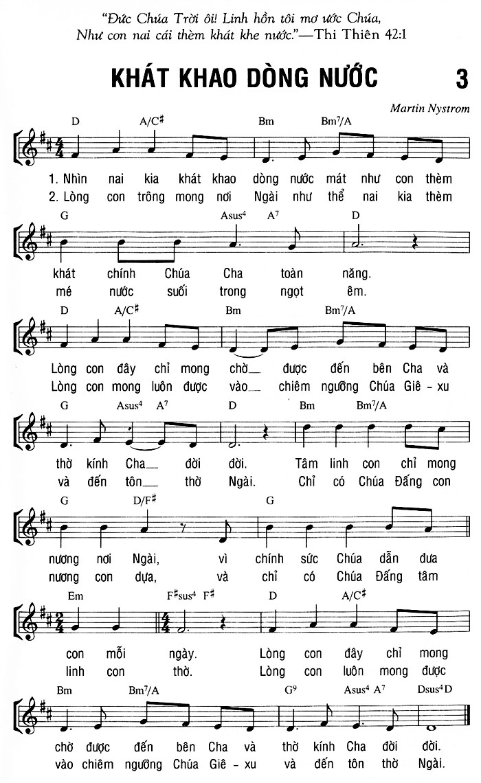 Sheet music: KHÁT KHAO DÒNG NƯỚC