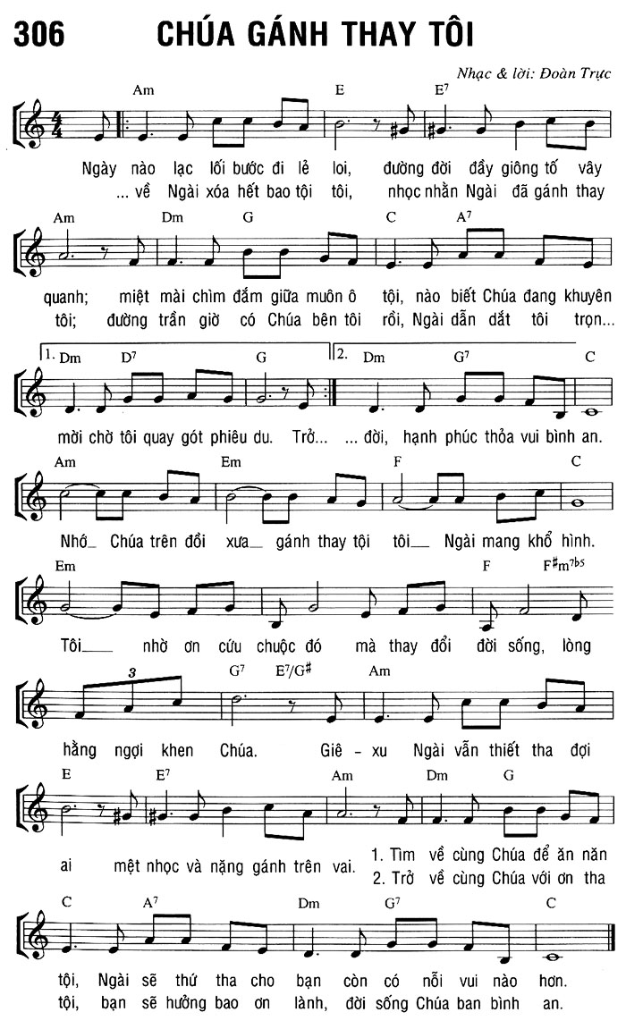 Sheet music: CHÚA GÁNH THAY TÔI