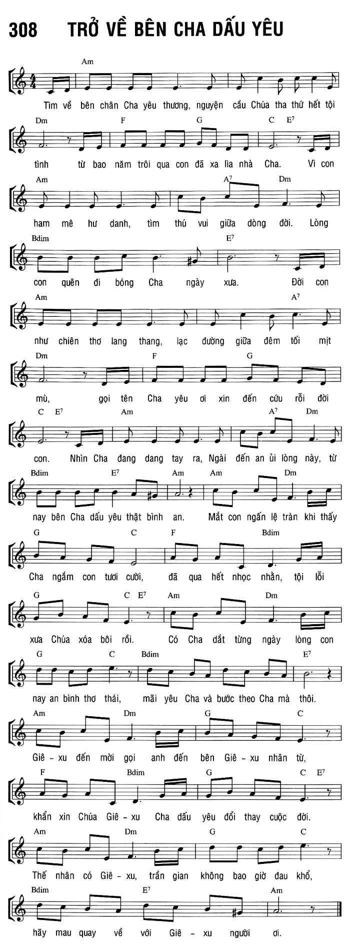 Sheet music: TRỞ VỀ BÊN CHA DẤU YÊU