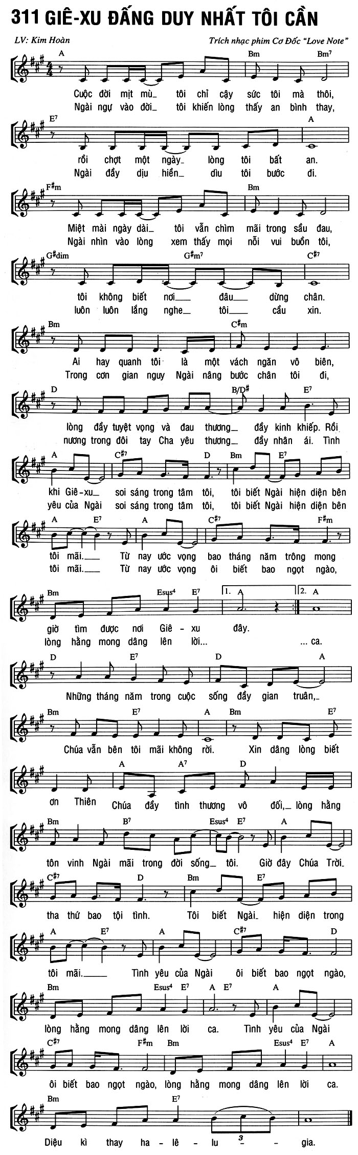 Sheet music: GIÊ-XU, ĐẤNG DUY NHẤT TÔI CẦN