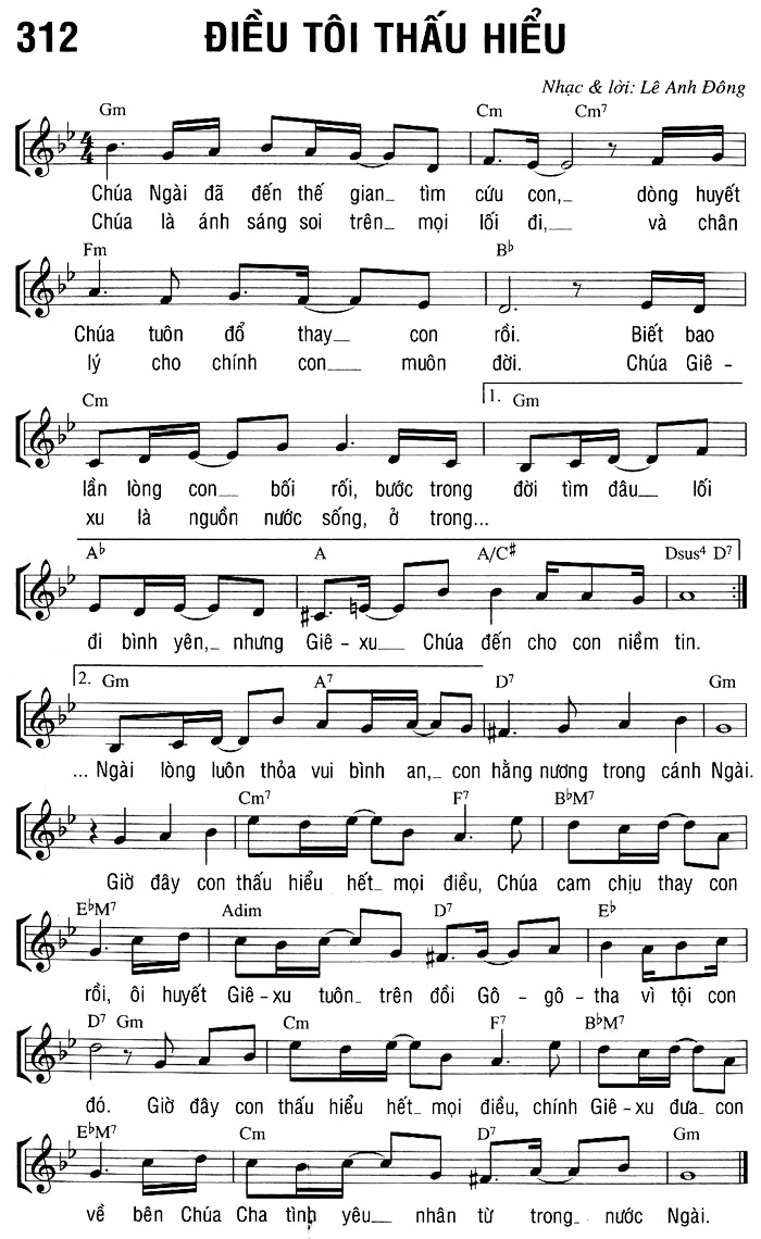 Sheet music: ĐIỀU TÔI THẤU HIỂU