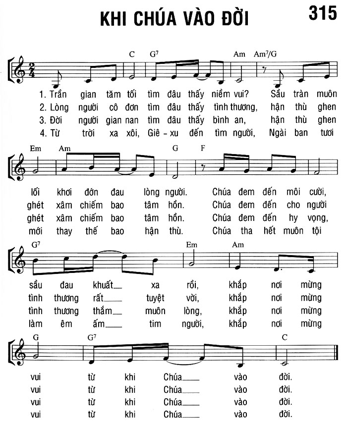 Sheet music: KHI CHÚA VÀO ĐỜI