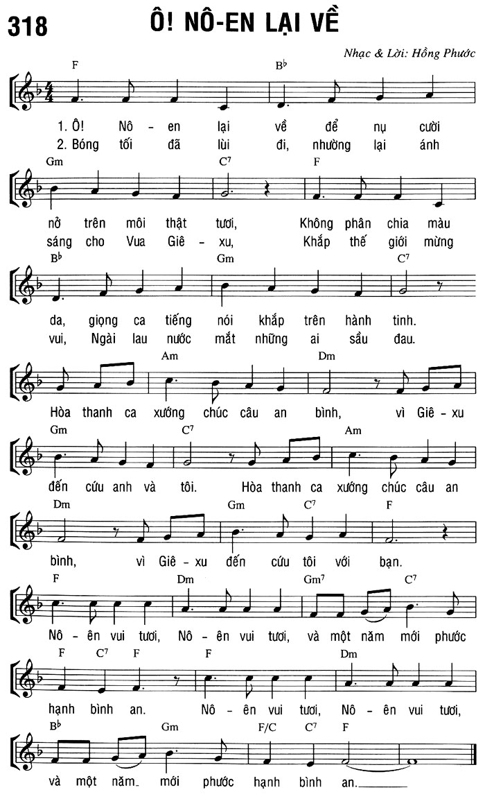 Sheet music: Ô! NÔ-ÊN LẠI VỀ