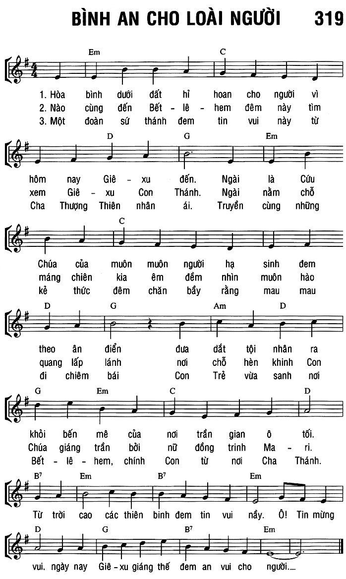 Sheet music: BÌNH AN CHO LOÀI NGƯỜI