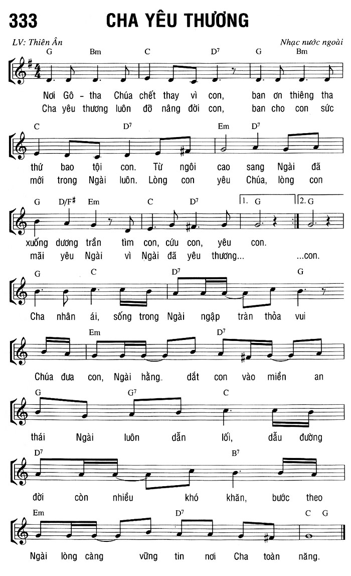Sheet music: CHA YÊU THƯƠNG