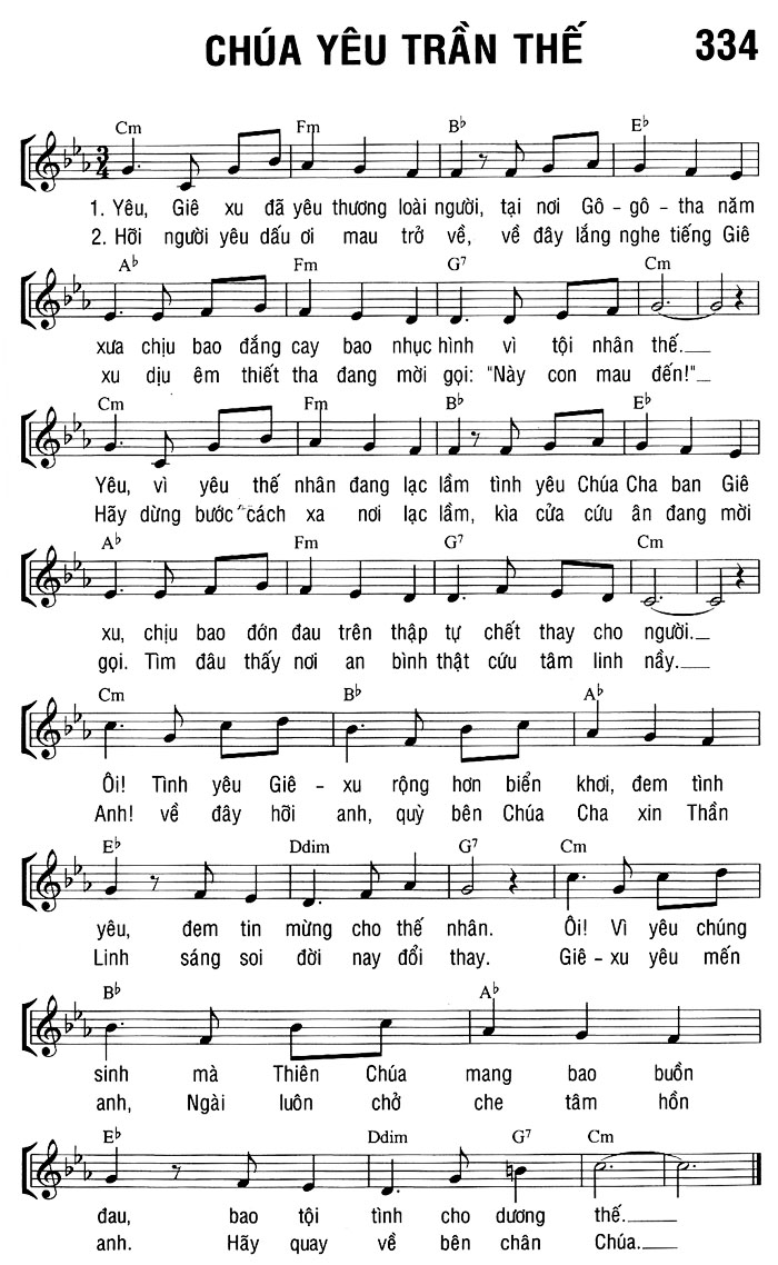 Sheet music: CHÚA YÊU TRẦN THẾ