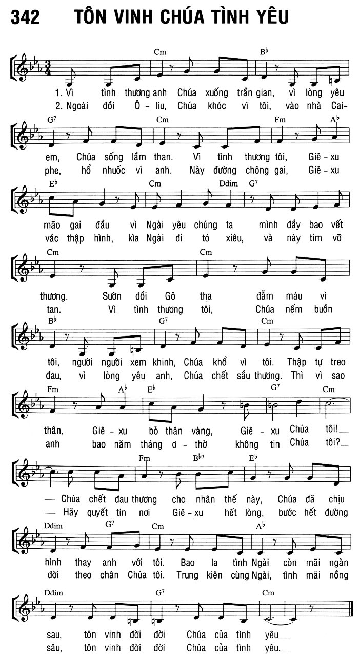 Sheet music: TÔN VINH CHÚA TÌNH YÊU